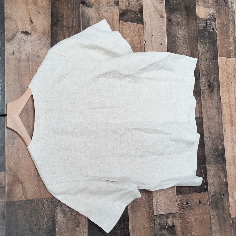 NWOT Orvis Oatmeal 100% Linen Button Up Short Sleeve Top Sz Small Women - Picture 10 of 17